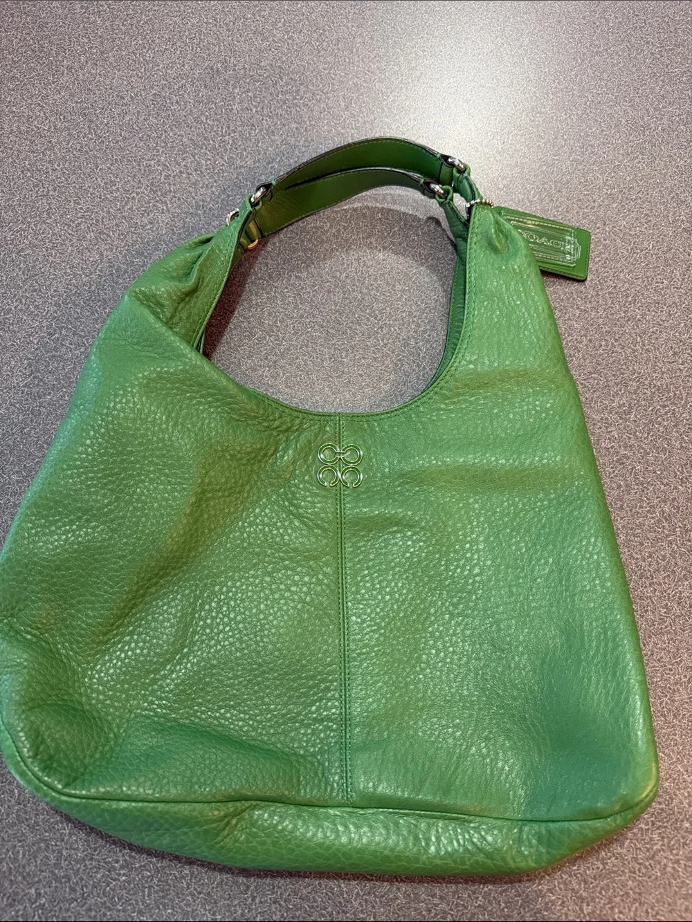 Coach Green Pebbled Leather Shoulder Hobo with matching wallet